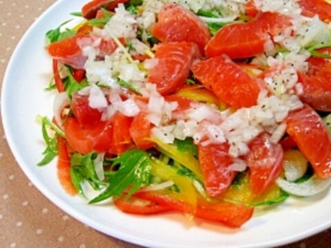 サーモンと彩り野菜のカルパッチョ☆オニオンソース